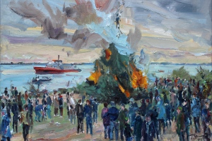 Osterfeuer Blankenese, 2025 Öl / Lwd. 36 x 49 cm